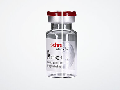 Vial with half a Robust RFID label