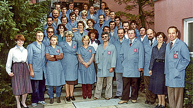 Die ersten Mitarbeiter von „Etiketten-Schreiner“ 1976
