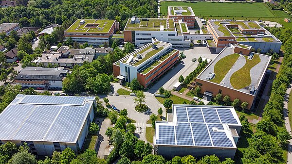 Aerial view of the Schreiner Group headquarters in Oberschleißheim
