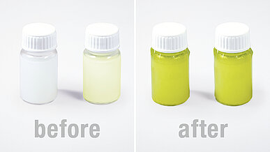 Before/after comparison of vials blinded with special film.