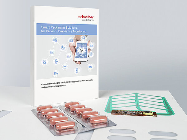 Tablettenblister mit integrierter Elektronik für digitale Therapiekontrolle.