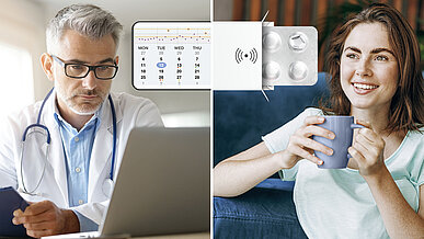 Tablettenblister mit integrierter Elektronik für digitale Therapiekontrolle.
