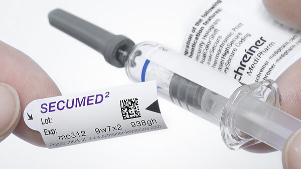 Syringe labels equipped with the KeySecure digital security feature can be checked for authenticity using a smartphone.