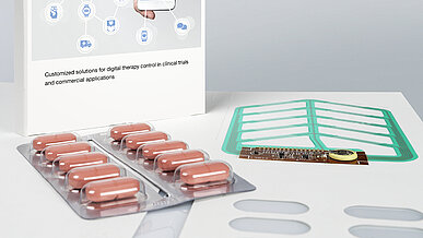 Tablet blister with integrated electronics for digital therapy control.