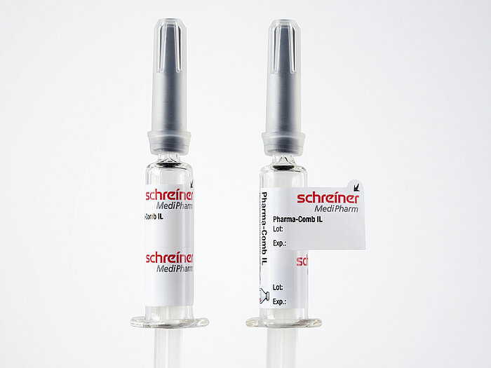 Dokumentationsetikett Pharma-Comb IL mit ein bis drei abnehmbaren Teilen.
