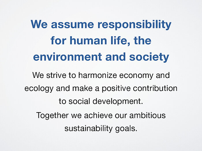 Schreiner Group's mission – sentence 5: We strive to harmonize economy and ecology and make a positive contribution to social development. Together we achieve our ambitious sustainability goals.