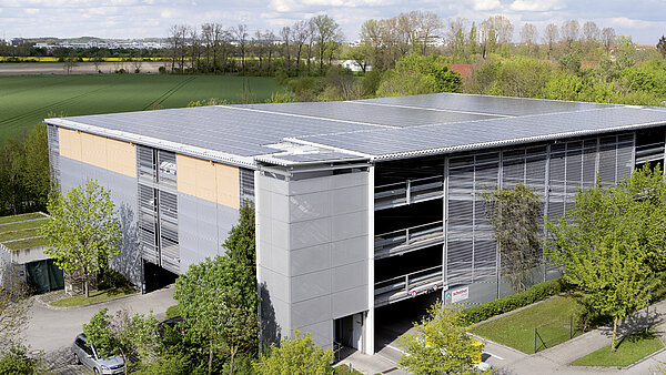 Renewable energies: Photovoltaic systems are located on the roofs of Schreiner Group parking garages.