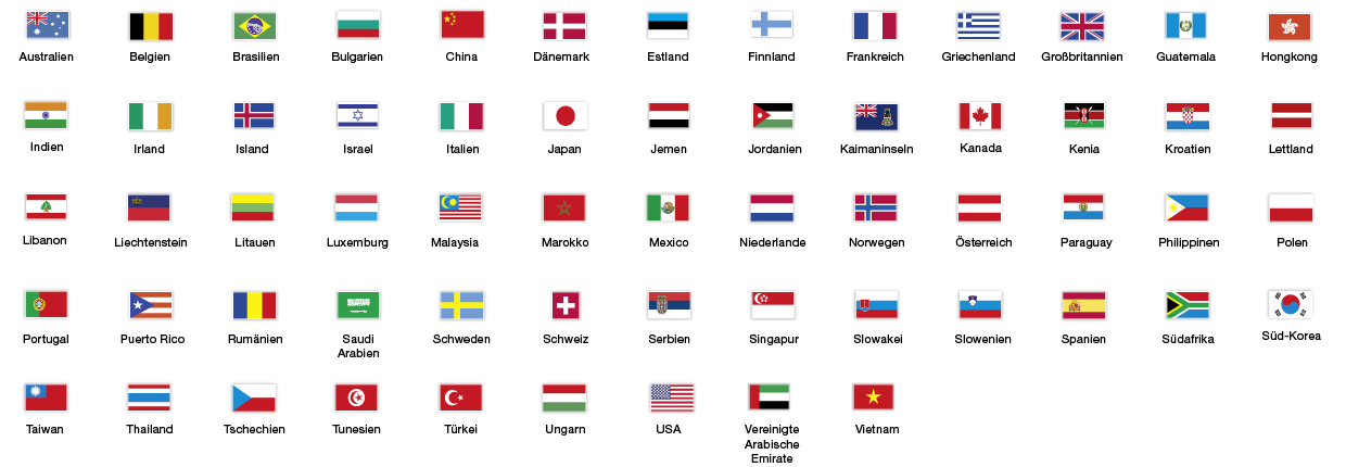 Über 60 Flaggen der Exportländer der Schreiner Group